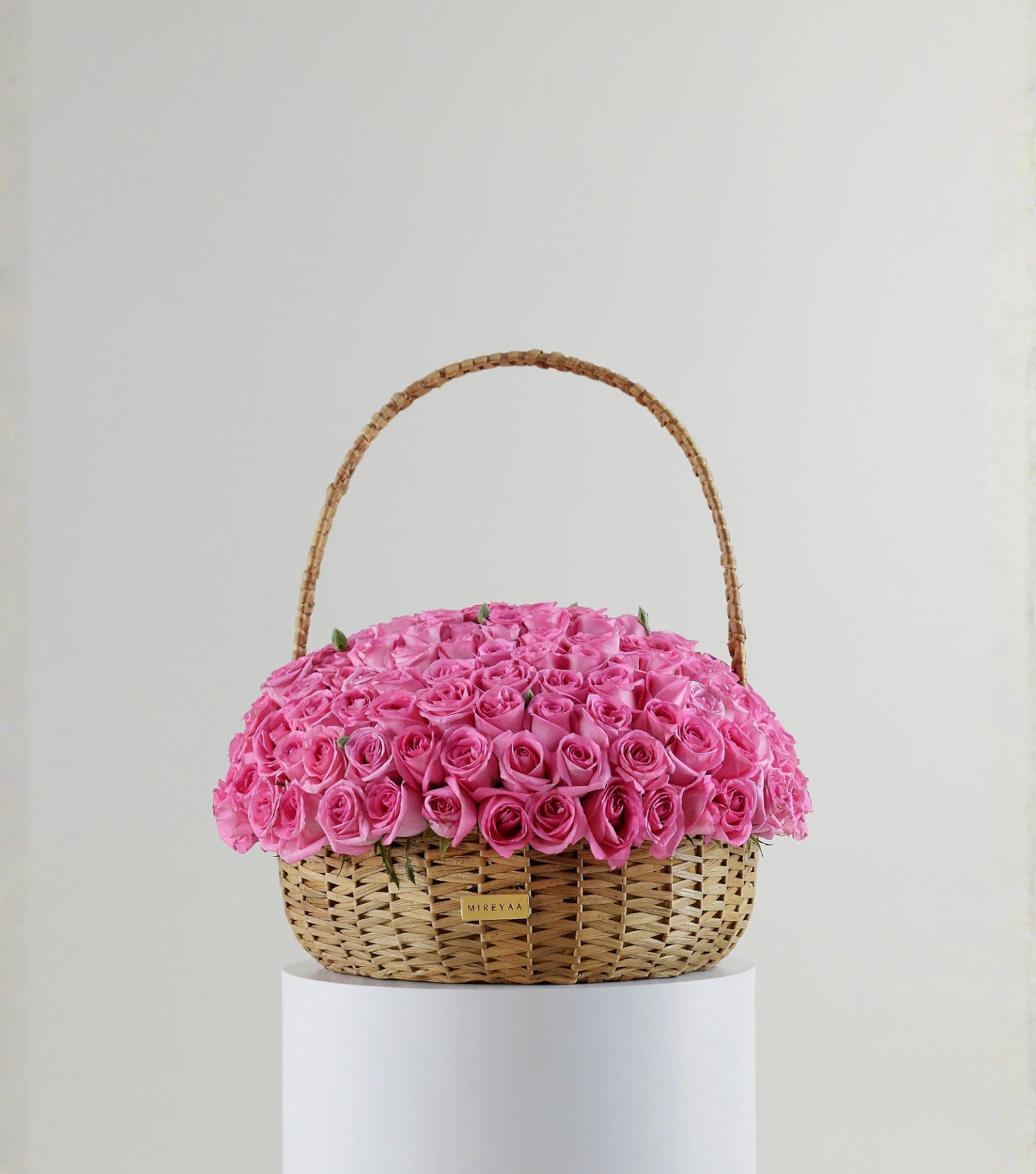 Front view of blush pink rose dome — colour variant of The Grand Rose Estate Basket by Mireyaa