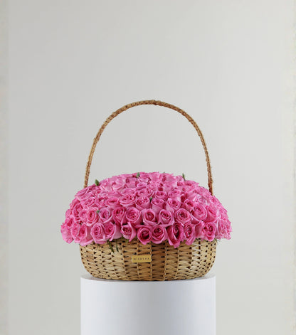 Front view of blush pink rose dome — colour variant of The Grand Rose Estate Basket by Mireyaa