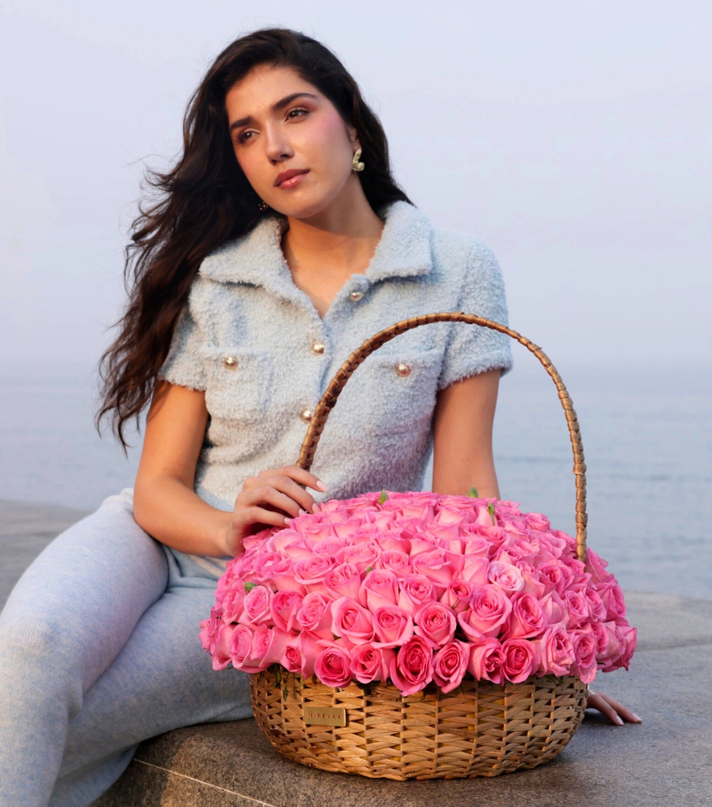 Blush pink rose dome in a water hyacinth estate basket — colour variant of The Grand Rose Estate Basket by Mireyaa