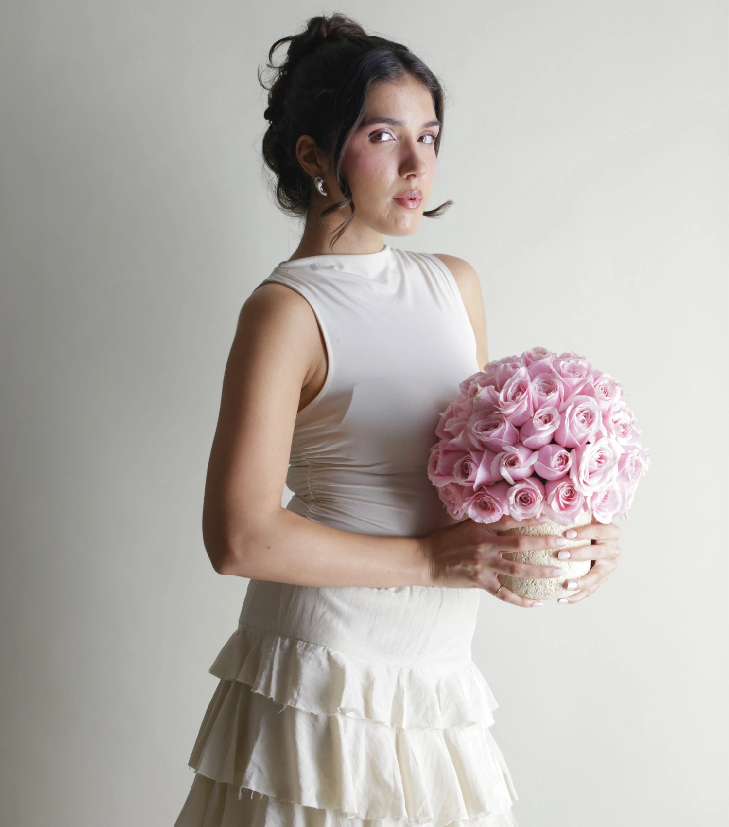 Soft pink rose composition in porcelain — colour variant of The Ivory Porcelain Dome by Mireyaa