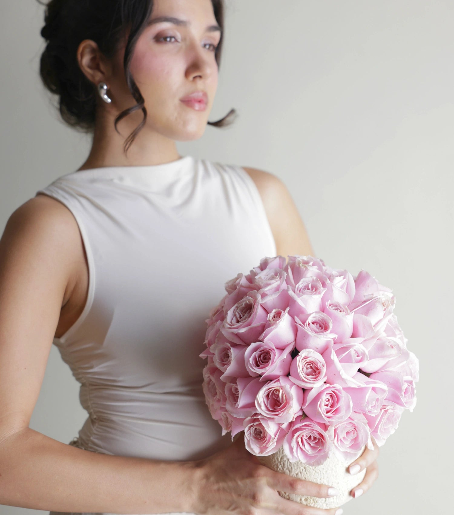 Side angle of soft pink roses in porcelain — colour variant by Mireyaa