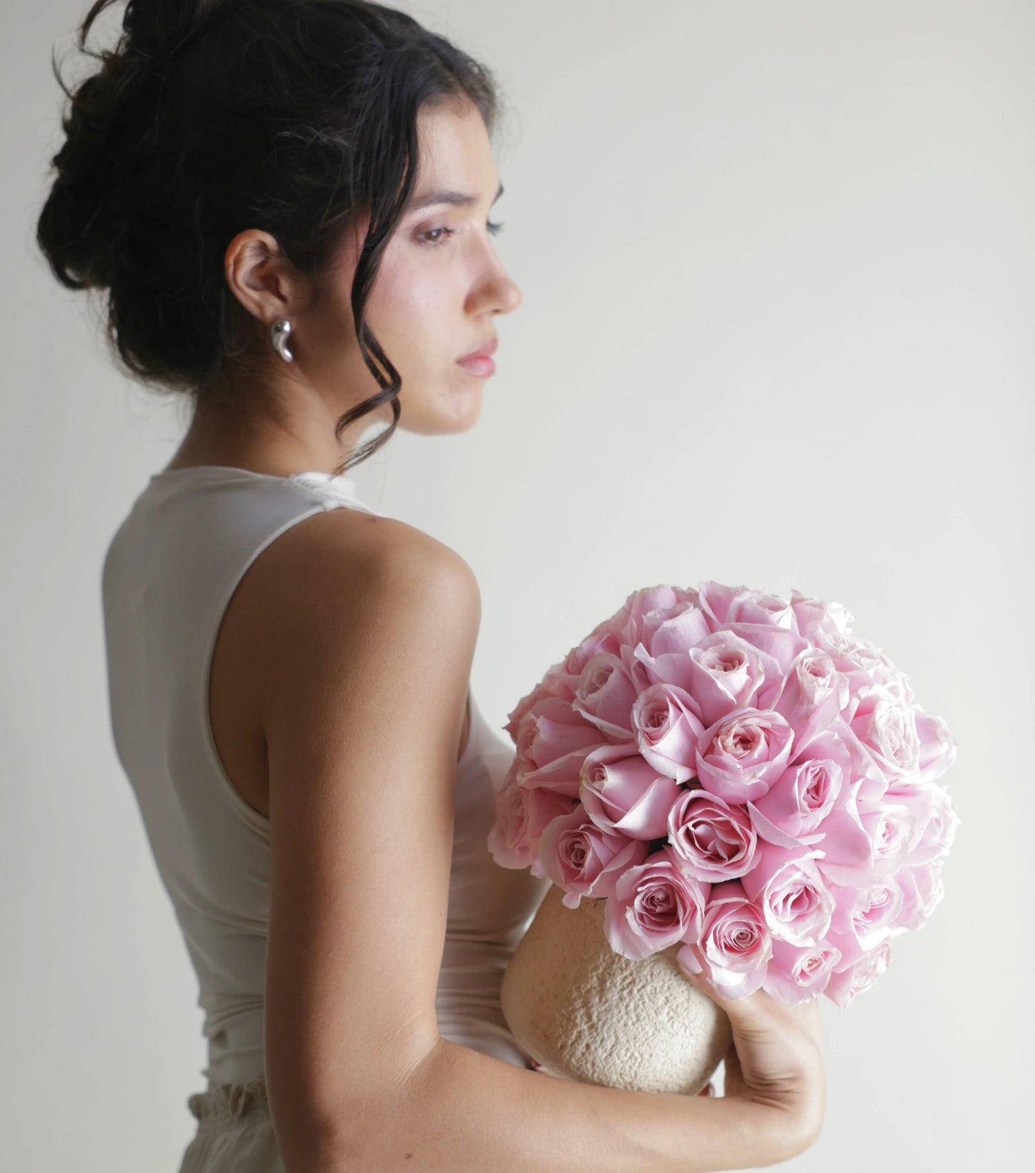 Soft pink rose dome in porcelain vessel — colour variant by Mireyaa
