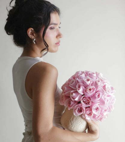Soft pink rose dome in porcelain vessel — colour variant by Mireyaa