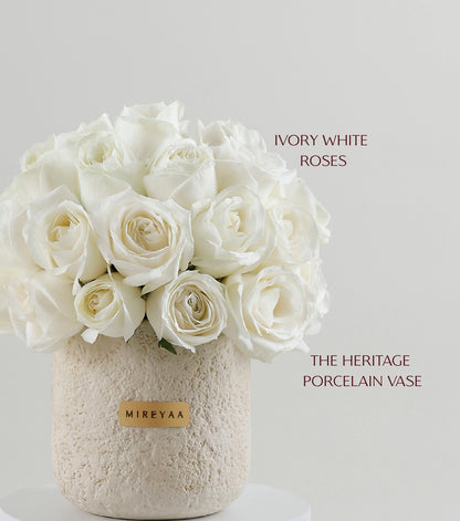 Side view of ivory white roses in a porcelain dome — The Ivory Porcelain Dome by Mireyaa
