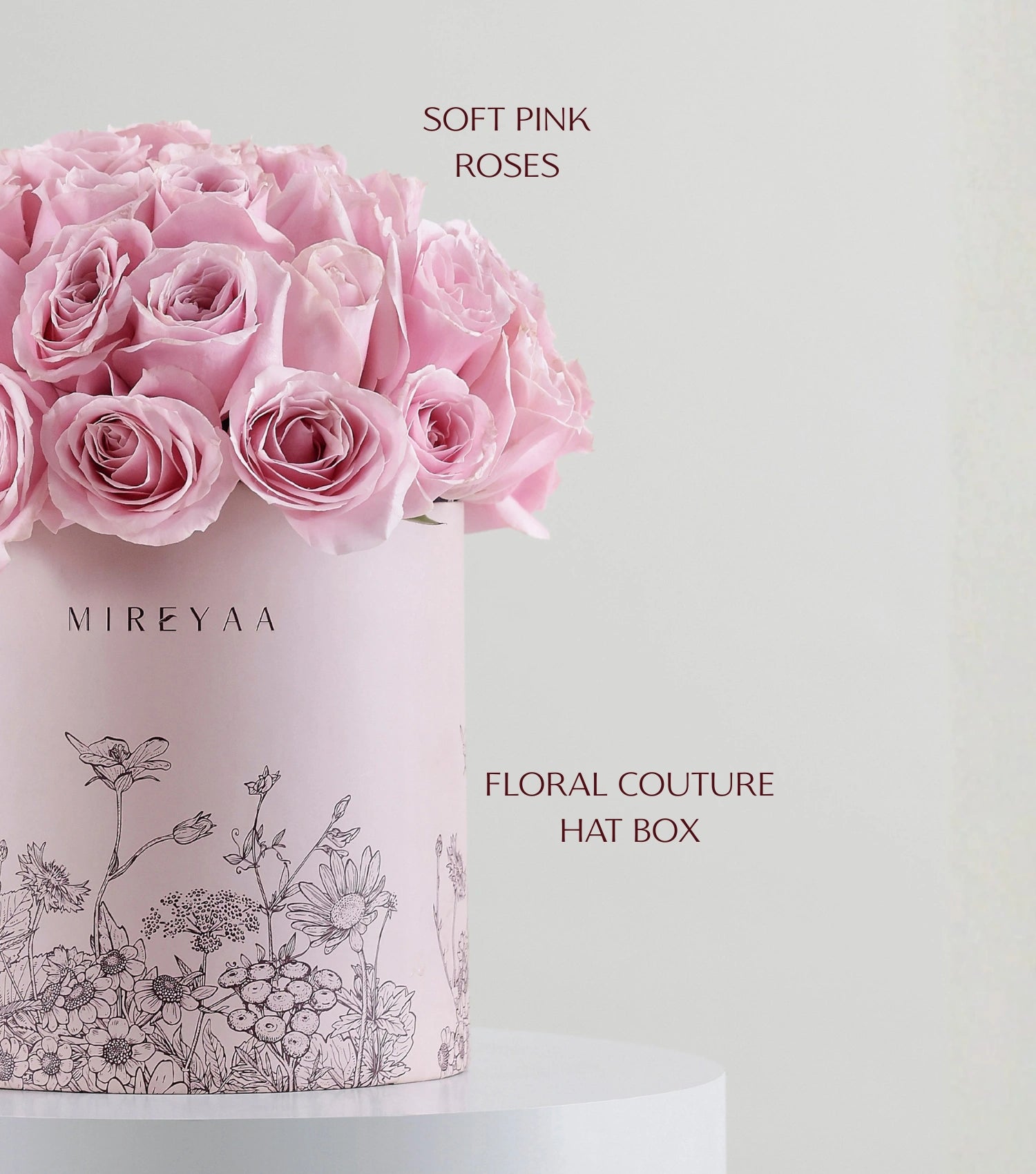 Close-up of soft pink roses in a Mireyaa Couture Hat Box — The Soft Rose Couture Hat Box by Mireyaa, Mumbai same-day delivery