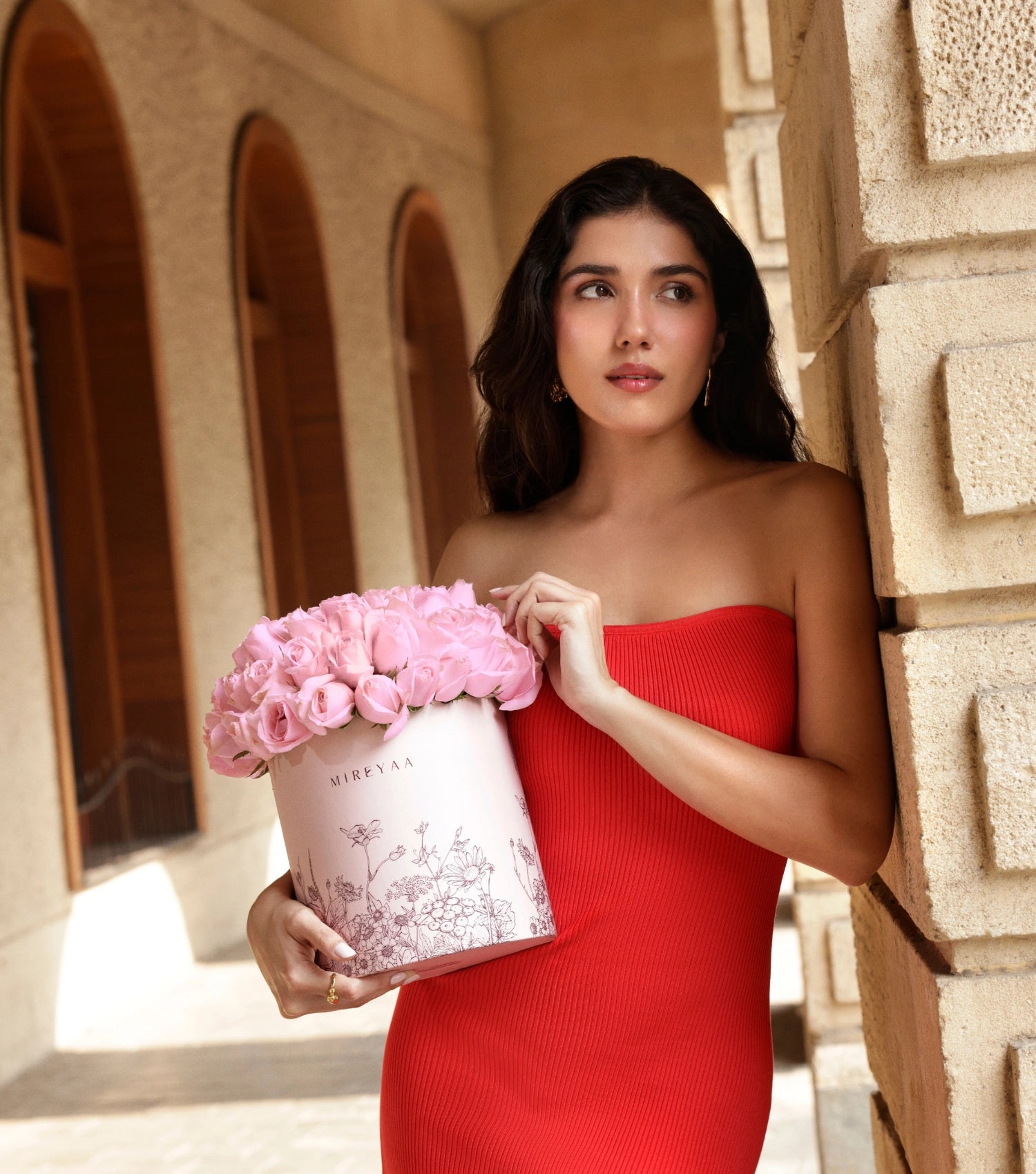 Detail of soft pink roses in a Mireyaa Couture Hat Box — The Soft Rose Couture Hat Box by Mireyaa, Mumbai same-day delivery