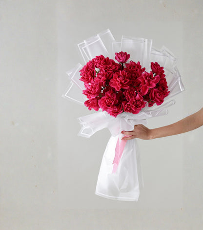 Front view of deep pink roses hand-tied luxury bouquet — The Sculpted Rose Bouquet by Mireyaa, Mumbai same-day delivery