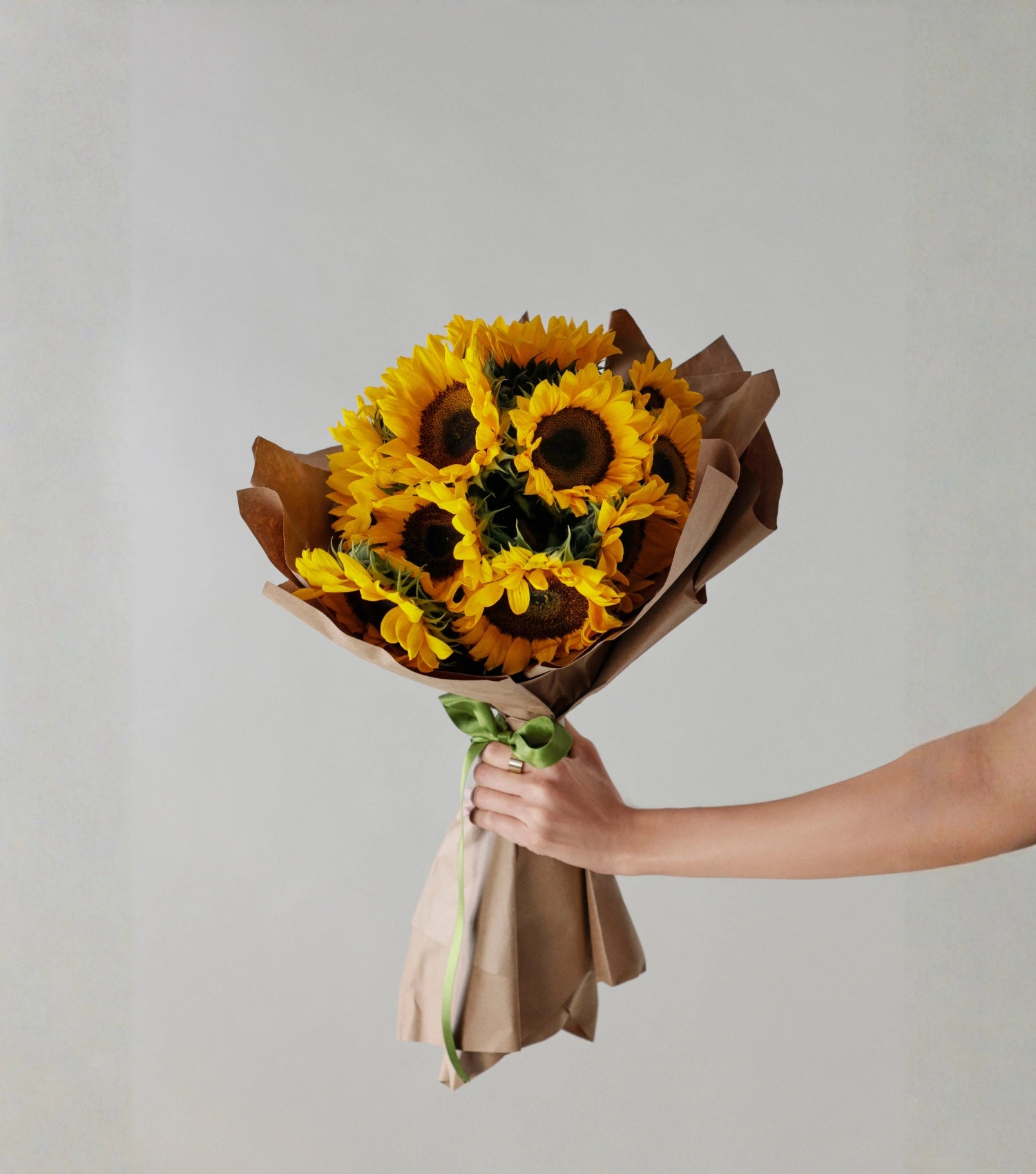Front view of sunflowers hand-tied luxury bouquet — The Sunflower Yellow Bouquet by Mireyaa, Mumbai same-day delivery