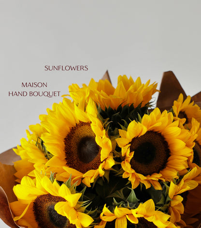 Close-up of sunflowers hand-tied luxury bouquet — The Sunflower Yellow Bouquet by Mireyaa, Mumbai same-day delivery